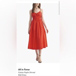 All in Favor Red Cotton Poplin Shirred Midi Dress medium
